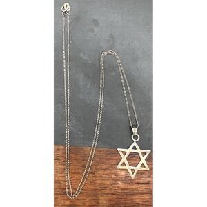 Vintage Puebla Mexico Sterling Silver STAR of DAVID Pendant 925 | 24" Chain